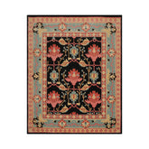 9x12 Black Aqua Tan Color Hand Tufted William Morris Wool Transitional Oriental Rug